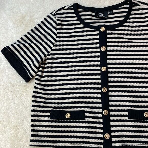 G by Giuliana Striped Short Sleeve Cardigan Top with Gold Buttons Women’s Sz L - Picture 4 of 8